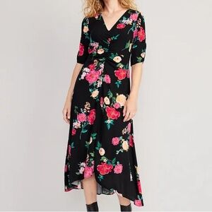 Never worn- Old Navy Black Floral Midi Dress